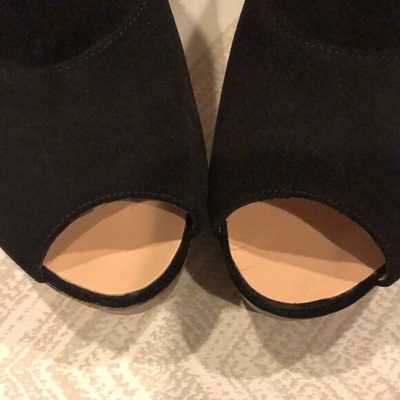 Robert Clergerie Black Suede Peep Toe Wooden Platform & Heel Sandals - Size 10 - Picture 2 of 8